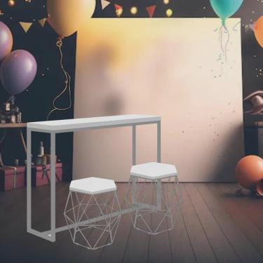 Imagem de Kit Festa 1 Mesa Aparador Bistrô G Mavie 150cm com 2 Mesas P Luna Ferro Prata mdf Branco - Ahz Móveis