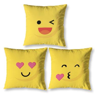 Imagem de Kit 3 Capa De Almofada Estampadas Infantil 40X40 Zíper Emoji