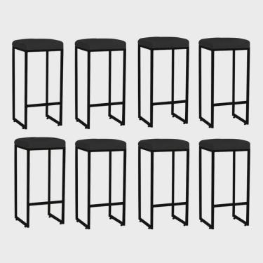 Imagem de Kit 08 Banqueta Alta Lara Para Cozinha Bar Balcão Bistrô Churrasqueira Ferro Bronze Tecido Sintético Preto - Ahz Móveis