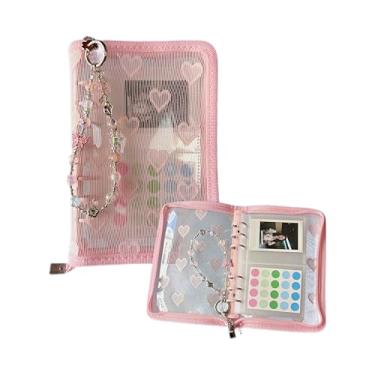 Imagem de Alpengulen Alpengulen A6 Agenda fichário padrão coração renda photocard fichário livro de colecionar livro para caderno de recortes, capa com 20 capas de plástico e contas de cristal (rosa)