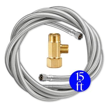 Imagem de Divisor de linha de água de latão e mangueira para kit de máquina de gelo de geladeira, tubo de suprimento de geladeira de aço inoxidável trançado de 3,5 m com conexões de compressão de 0,6 cm e