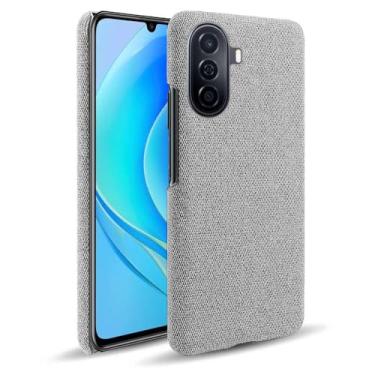 Imagem de Capa para Honor Enjoy 50,Capa desenhada em lona,Case Protetora Ultrafina com Empunhadura Macia,Design em Tecido Antichoque e Antiarranhões-Light gray