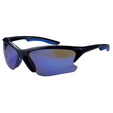 Imagem de Óculos de sol JiMarti JM22 Sport Wrap com lentes espelhadas TR90 inquebráveis, Black & Blue, UNISEX