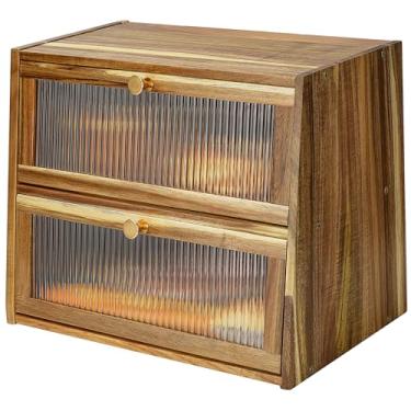 Imagem de JUATPNIY Caixa De Pão Madeira Acácia Para Bancada Cozinha, Suporte Extra Grande 2 Camadas, Recipiente Armazenamento Fazenda, Pão, Organizador Alimentos, Prateleira Despensa, Janela Acrílico