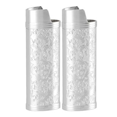 Imagem de 2 peças de estojo de isqueiro de liga de zinco vintage estampado floral clássico elegante capa de manga leve bolsa de isqueiro doméstico (prata)