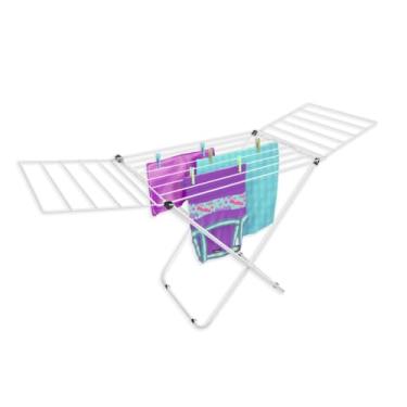 Imagem de Varal De Chão Com Abas Reforçado Aço Para Seca Roupas Dobrável Portátil 11kg Casa Apartamento(Branco - Com Abas)