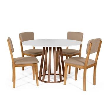 Imagem de Mesa De Jantar Redonda Gabi Bran/nor Com 4 Cadeiras Estofadas Ella Marrom Claro