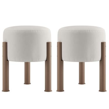 Imagem de Kit 02 Puff Redondo Estofado Banqueta Tecido Suede Apoio Para Os Pés