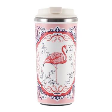 Imagem de 300 ml e 450 ml, 286.3 g e 430.9 g, aço inoxidável 304 e revestimento de cerâmica caneca de café interior, acompanha xícara de café com uma base de ventosa, abertura de tampa com um clique, dois