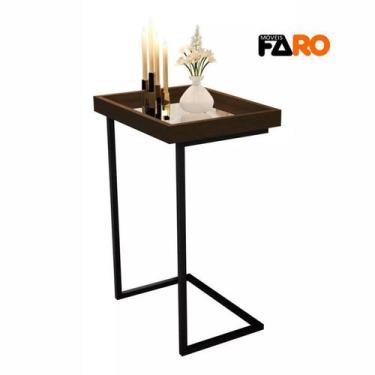 Imagem de Mesa de Apoio Lateral para Sofá com Espelho e Pés em Ferro JB, Canela