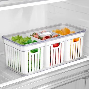 Imagem de Organizador de Geladeira com Tampa 6,8L com 3 Cestos Removíveis | Cesto Plástico Multiuso Transparente BPA Free