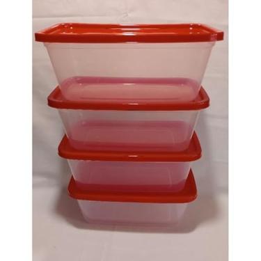 Imagem de Kit 4 Potes Plásticos Free Bpa 3 Litros Transparentes Com Tampa Colorida Marmita Fitness Reutilizável Freezer(4 potes tampa Tampa Vermelho)
