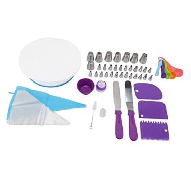 Imagem de Conjunto de bolo de decoração de bolo suporte de bolo de rotação profissional com 32 bocais de bocais de silicone sacas raspadores para assadeira