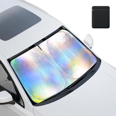 Imagem de Protetor solar para para-brisa de carro Magnelex com para-sol de volante bônus. Poliéster refletivo bloqueia o calor e o sol. Protetor solar dobrável que mantém seu veículo fresco (médio 139,7 x 68,5