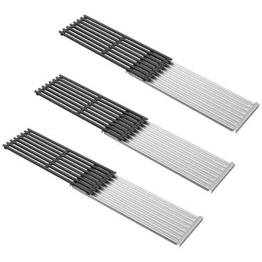 Imagem de BBQ-PLUS Placa emissora infravermelha de aço inoxidável de 43 cm x 15 cm e grelha de ferro fundido de substituição para churrasqueira a gás Charbroil TRU-Infrared 2015 e mais recente, comercial,