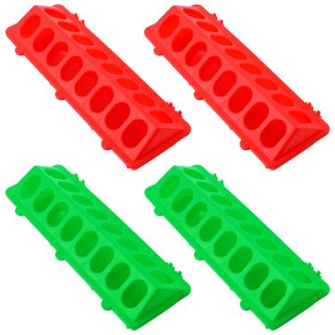 Imagem de 4 alimentadores de aves pequenas de plástico flip top para alimentador de pombos alimentador de galinha pequeno alimentador de aves bebedor de patinho alimentador de codorna sem bagunça sem resíduos Multihole Birds Dispenser de prato de alimentação (vermelho, verde)