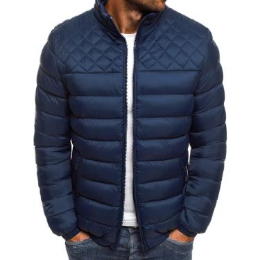 Imagem de Jaqueta Masculina De Ajuste Regular De Cor Sólida Gola Alta Jaqueta Acolchoada Masculina Engrossar Jaqueta Masculina Quente Moda Casual Jaqueta De Esqui Masculina Confortável Jaq, A-Navy, 3XL