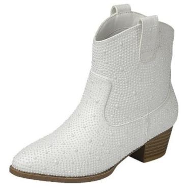 Imagem de TruFox Botas De Cowboy Com Strass Para Meninas, Estilo Cowgirl, Salto Baixo, Botinhas Infantis, Marfim, Tamanho 4