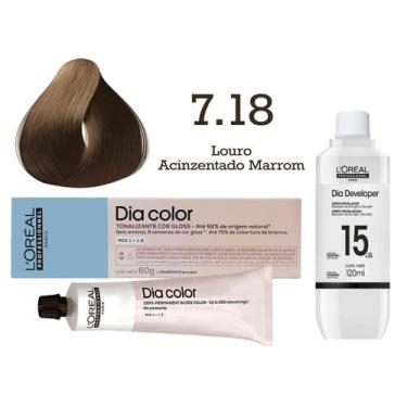 Imagem de Tonalizante Dia Color 7.18 Louro Acinzentado Marrom + Emulsão Revelado