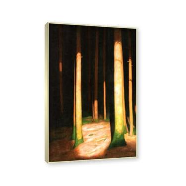 Imagem de NHLDZYH Moldura dourada champanhe. Impressões de artistas famosos, (Na floresta 2) por Hans Emmenegger, pôster de reprodução de impressões em tela de paisagem para decoração de casa. 40 x 64 cm - 15,8