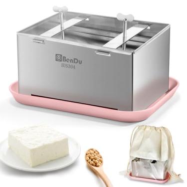 Imagem de Bd.Ai Prensa de tofu, prensa de tofu de aço inoxidável com toalha prensadora de tofu e bandeja coletora para tofu caseiro e textura de sabor de tofu melhorada - versátil para paneer e prensa de