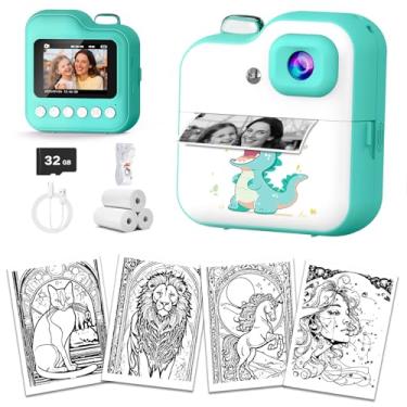 Imagem de Câmera infantil impressão instantânea e fotos de telefones para meninas, fotos impressas de arte de desenho animado, desenho 3D, desenho à mão, vídeo de selfie FHD para crianças, câmera digital 1080p