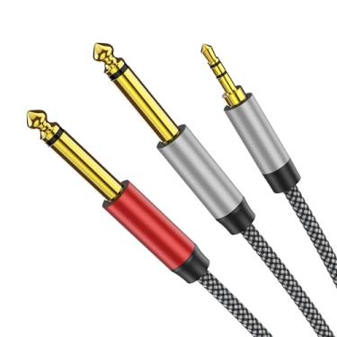 Imagem de PPTVC 3,5 mm 1/8" TRS macho para 2 X 6,35 mm 1/4" TS 10 pés, macho mono estéreo Y-Cable divisor compatível para sistemas estéreo domésticos, laptop, amplificador, mixer áudio gravador, MP3, etc.