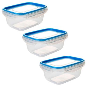 Imagem de Kit Potes Herméticos de Plástico com Travas para Alimentos 500ml 3 peças Azul - Tritec