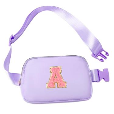 Imagem de SAIA TIAN Bolsa de cinto transversal ajustável para mulheres, pochete impermeável de grande capacidade com bolso traseiro com zíper, bolsa de cintura de viagem (14 x 21 cm), Roxa, Tendência