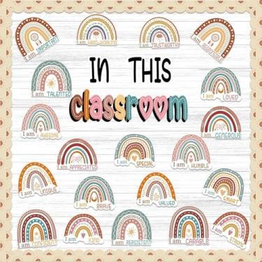 Imagem de VABAMNA Decorações Para Quadro De Avisos, Conjunto Decoração Boho Sala Aula, Pacote Com 43 Recortes Frases Motivacionais Positivas Em Arco-Íris, Estação Afirmação Professores, Materiais Escolares, P