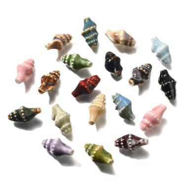 Imagem de Stiesy 50 peças de contas de porcelana em forma de concha com orifício de 1,8 mm, espaçador de contas de cerâmica de cores mistas para contas, artesanato, pulseira, colar, suprimentos