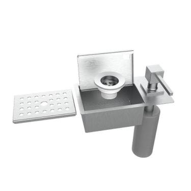 Imagem de Porta Esponja C/ Dispenser E Válvula De Escoamento 21x11cm Inox - Tamp