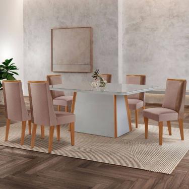 Imagem de Mesa de Jantar Diane 180cm Tampo MDF Vidro com 6 Cadeiras Diane Moderna Mobília