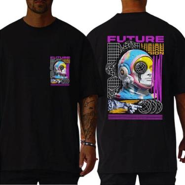 Imagem de Camiseta Masculina Oversized Unissex Camisa Gola Alta Algodão 30.1 Pre