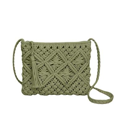 Imagem de MsAnya Bolsa Boho Crocheted Verão Praia Bolsa de Ombro Boêmia, Bolsa de Ombro Artesanal de Crochê, Bolsa de Viagem Clutch, Verde, 10x8x1 inches