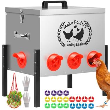 Imagem de Kit de alimentador automático de frango, 8 portas, alimentador grande de metal para aves, 22,7 kg, sistema de alimentação de galinheiro de pato, dispensador de alimentos, sem desperdício, com pernas
