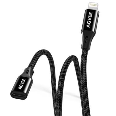 Imagem de AGVEE Cabo de extensão Lightning de 30 cm, extensor trançado fêmea para macho compatível com iPhone iPad, adaptador de conector de carregamento e áudio de vídeo de sincronização de dados, preto