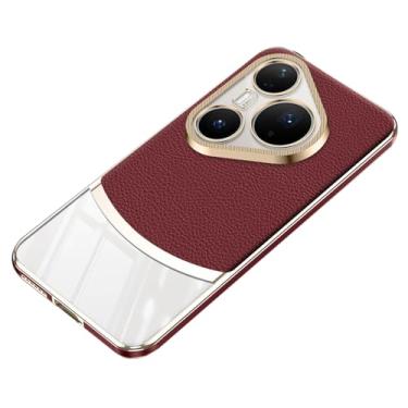 Imagem de HAOMRIYL Capa de couro para Huawei Pura 80 Ultra/80 Pro +/80 Pro/80, capa de telefone empresarial minimalista slim fit proteção de câmera com tudo incluído, vermelho, 80 Pro +