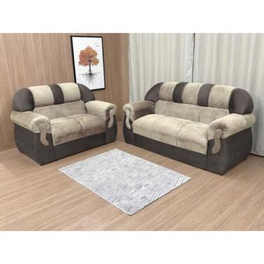 Imagem de Jogo de Sofá de 2 e 3 Lugares Luxo Resistente Bege com Marrom
