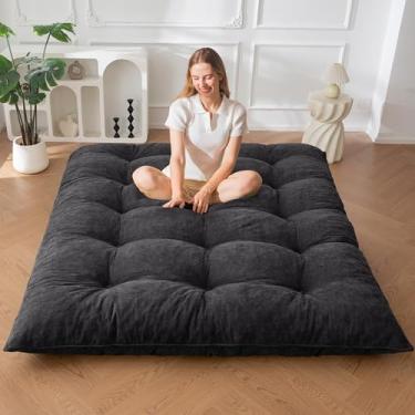 Imagem de MAXYOYO Colchão japonês, tamanho casal, colchão futon dobrável de 15 cm, cama de chão tufado, tapete de tatame grosso de chenille, almofada de dormir para acampamento, quarto de hóspedes, dormitório