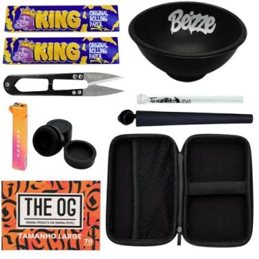 Imagem de Kit 10 itens Tabacaria Case Slick Isqueiro Cuia Piteira de Vidro Moco Sedas