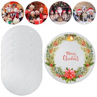 Imagem de STARVAST Pacote com 10 peças de enfeite de sublimação de metal, placa redonda inacabada para cabide de porta em branco com corda para impressão de prensa térmica, ornamentos de sublimação de dupla