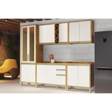 Imagem de Kit Cozinha Modulada 5 Peças Tempranillo 2 Aéreos + 2 Balcões+ Cristaleira C5p81 Amendoa Off White Ronipa