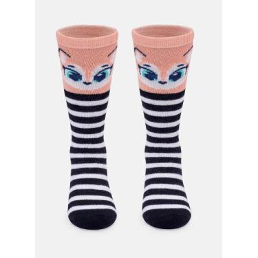 Imagem de Meia Puket Bebê Menina Cano Longo Raposa Azul Marinho 15 a 18, Azul ma