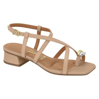 Imagem de Sandália Feminina Vizzano – Salto Baixo, Detalhe no Dedo Dourado, Conforto e Elegância (Bege, BR, Adulto, Numérico, 34)