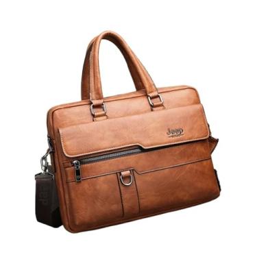 Imagem de Bolsa para laptop, maleta de grande capacidade, bolsa para laptop, bolsa prática de couro PU, bolsa tiracolo para computador (marrom)