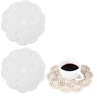 Imagem de 2 peças de rolos de crochê vintage brancos, tapetes americanos de renda redondos, porta-copos feitos à mão, toalhas de mesa rústicas, decorações para mesas, cozinha, sala de jantar, festa, casamento