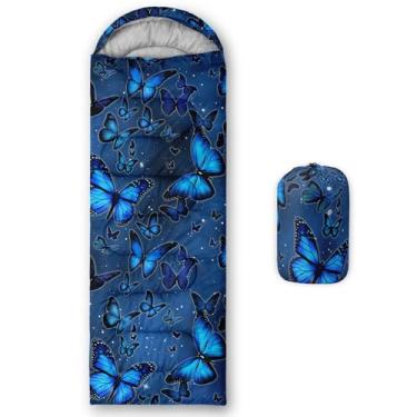 Imagem de Smell Sunshine Saco de dormir infantil para meninos e meninas, estampa de borboleta azul e preta, leve, quente, portátil, uso interno, impermeável, resistente ao clima frio, saco de dormir para