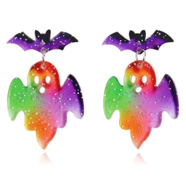 Imagem de YasiIm Brincos de Halloween feitos à mão em acrílico com espiral, fantasma, gótico, engraçado, animal, fantasma, gancho, para mulheres, Large, Metal Acrílico, Sem pedra preciosa