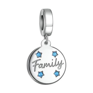 Imagem de BlingNuts Pingente de pedra do mês de nascimento azul cintilante I Love Family compatível com pingentes Pandora Pulseiras Presentes